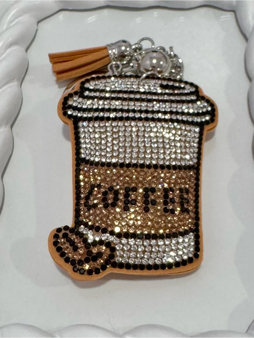 New Sparkling Coffee Cup Keychain  Charm - Gold and Black